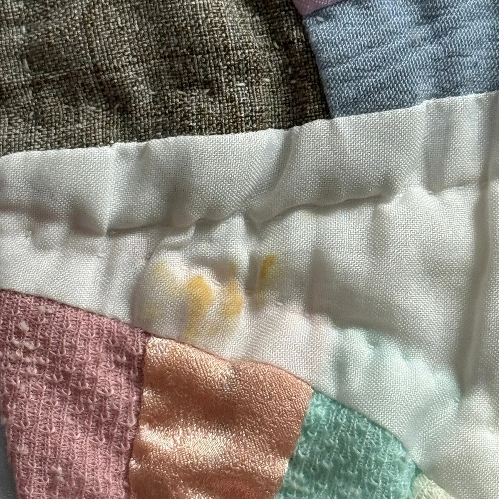 Handmade Pastel Fan Patchwork Quilt Lavender Border Nursery Throw Blanket
